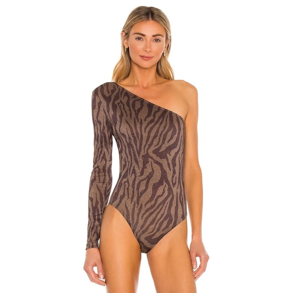 Hansen & Gretel / Revolve Misha One Shoulder Bodysuit in Zebra Print NWT - Picture 2 of 12